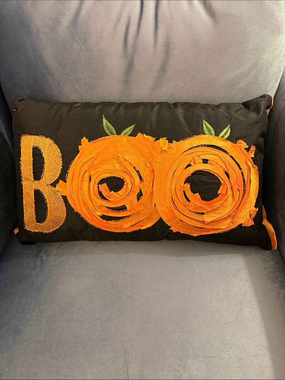 'BOO' Decorative Throw Pillow - Orange on Black